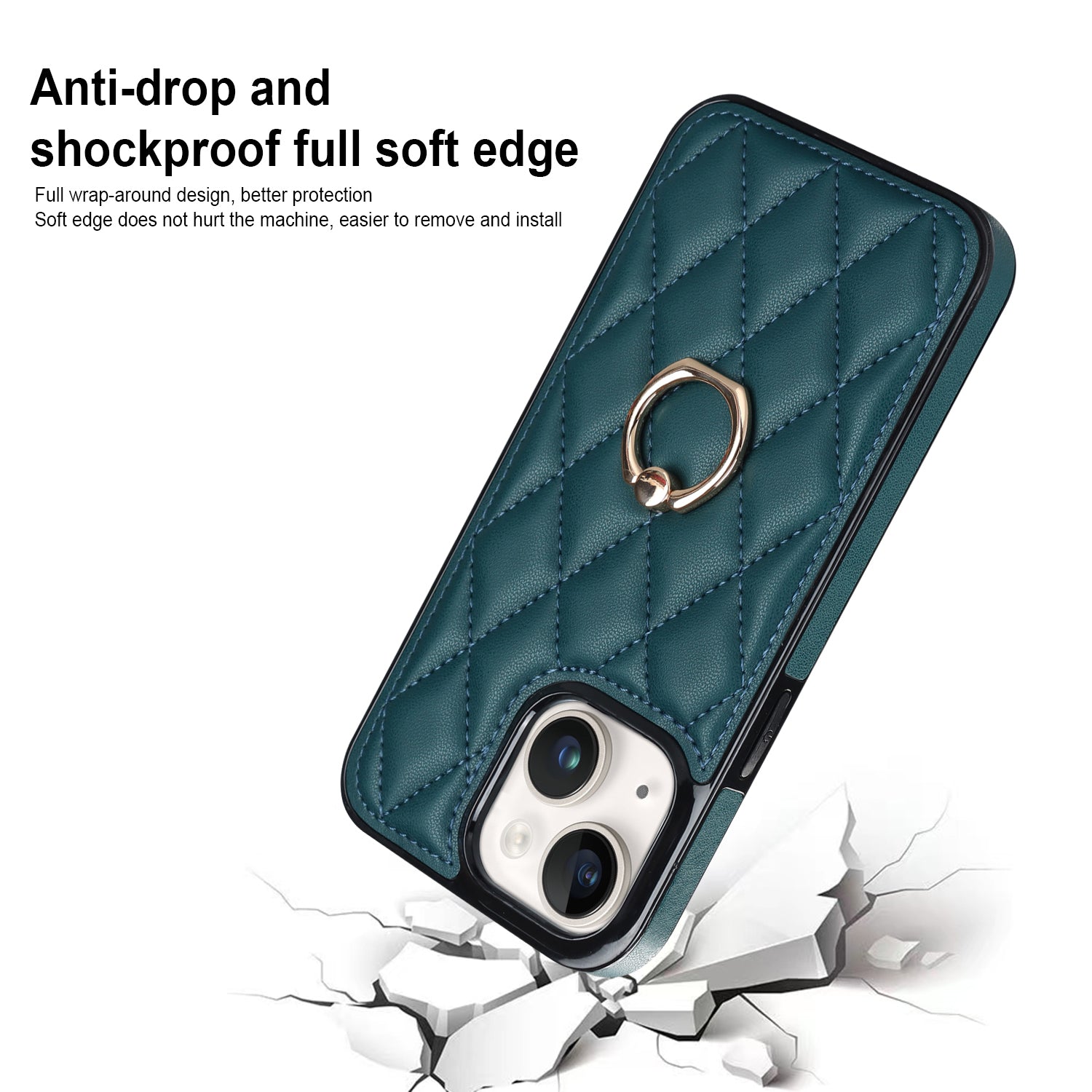 For iPhone 14 Plus Ring Holder Kickstand PU Leather TPU Phone Case Rhombus Grid Pattern Imprinted Non-Slip Protective Cover For iPhone 14 Plus Ring Holder Kickstand PU Leather TPU Phone Case Rhombus Grid Pattern Imprinted Non-Slip Protective Cover